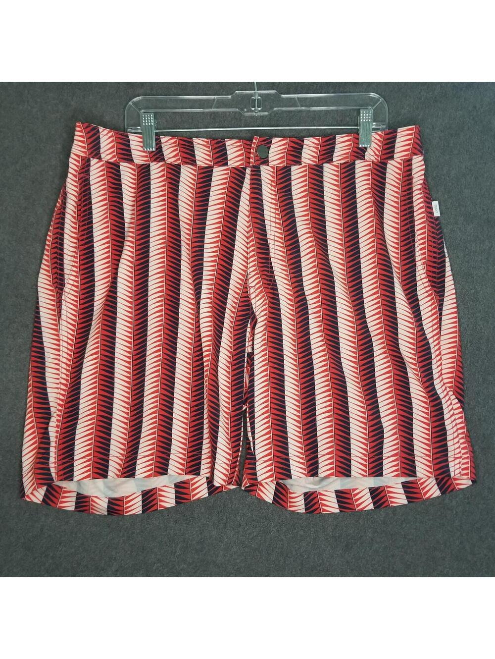 Onia Mens XL The Calder Swin Trunks Polyester Spandex Blend Red Blue Geometric